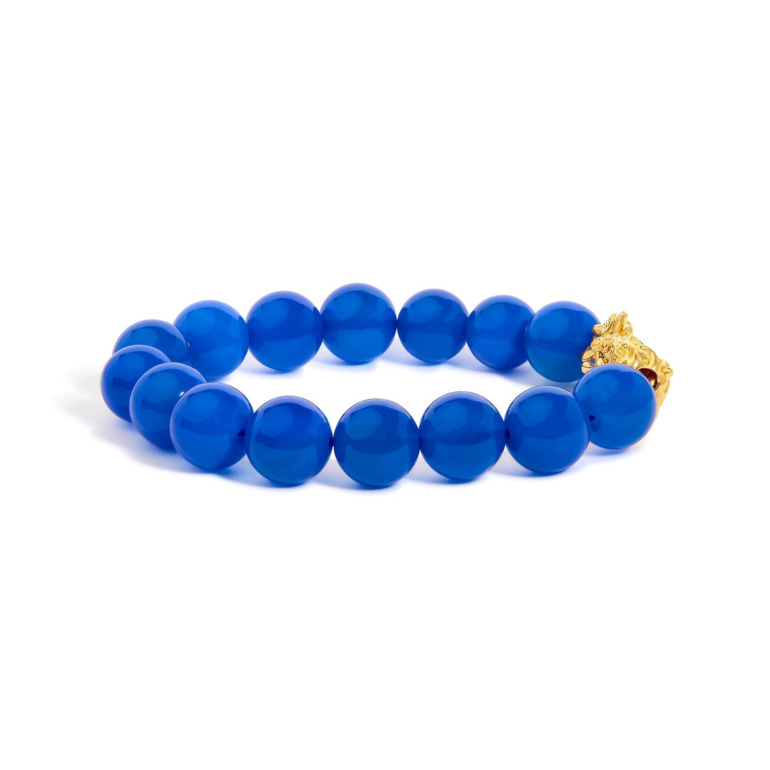 18K Yellow Gold Blue Agate Beaded Dragon Charm Bracelet  DestGlow