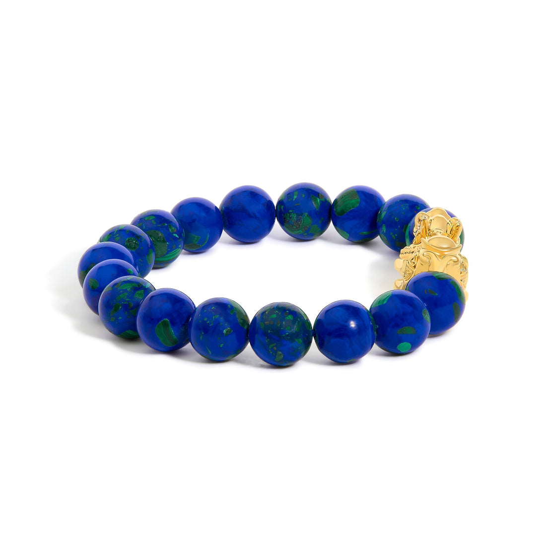 18K Yellow Gold Azurite Beaded Dragon Charm Bracelet  DestGlow