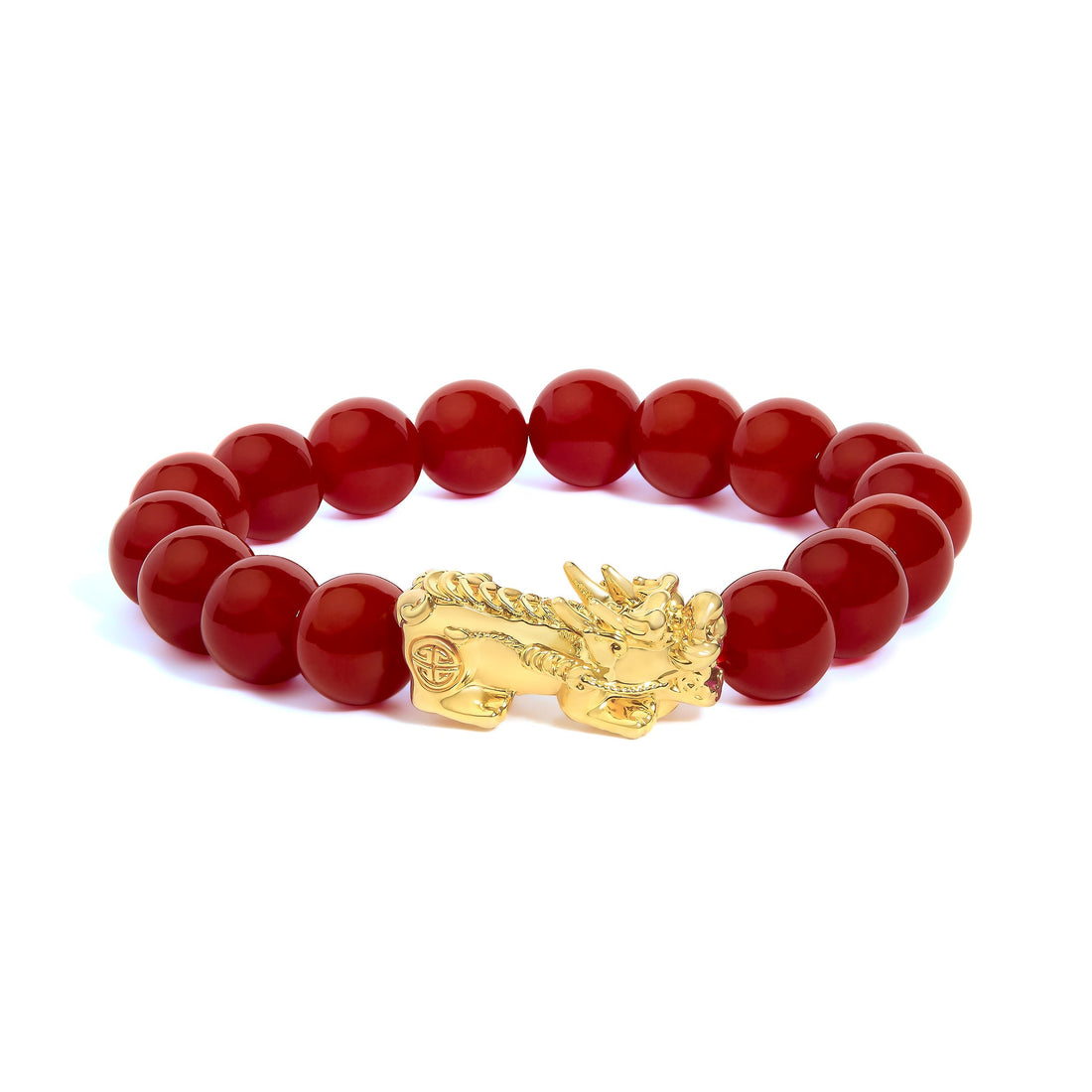 18K Yellow Gold Dragon Charm Red Agate Beaded Charm Bracelet  DestGlow