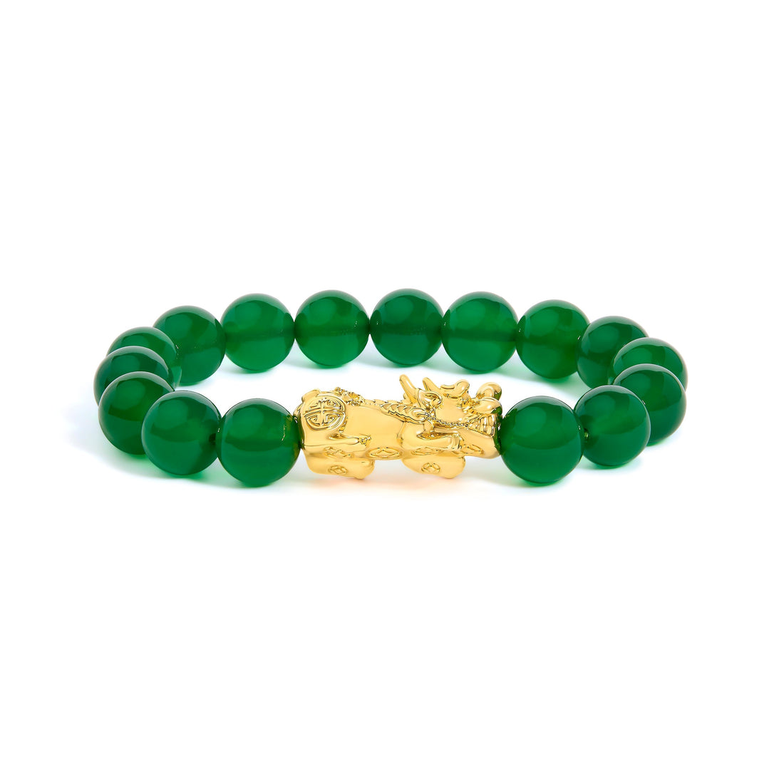 18K Yellow Gold Green Agate Beaded Bracelet with Dragon Charm  DestGlow
