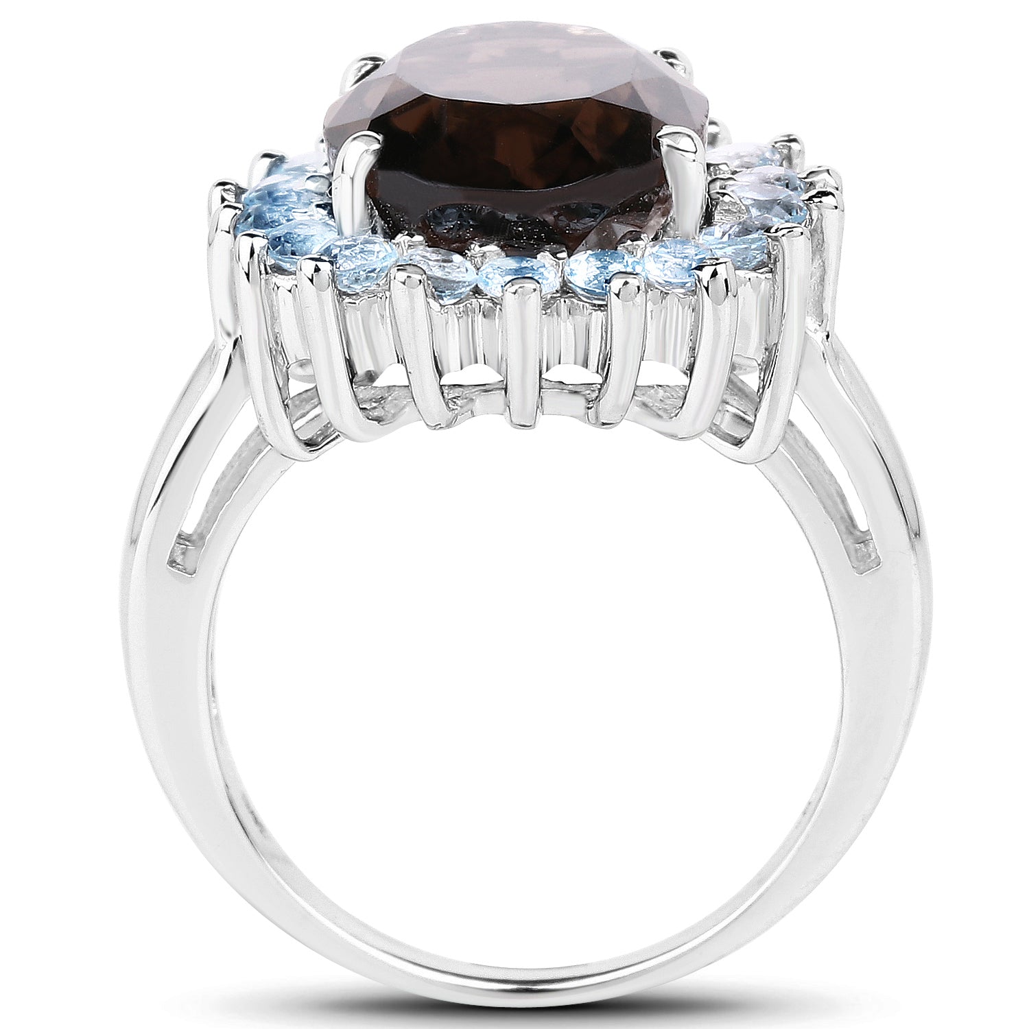 6.79 Carat Genuine Smoky Quartz &amp; Blue Topaz .925 Sterling Silver Ring by Bids.com