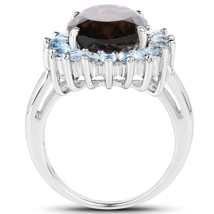 6.79 Carat Genuine Smoky Quartz &amp; Blue Topaz .925 Sterling Silver Ring by Bids.com