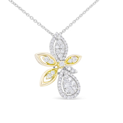 14K White and Yellow Gold 5/8 Cttw Round Diamond Marquise Floral Style 18" Pendant Necklace (H-I Color, I1-I2 Clarity) by Bids.com