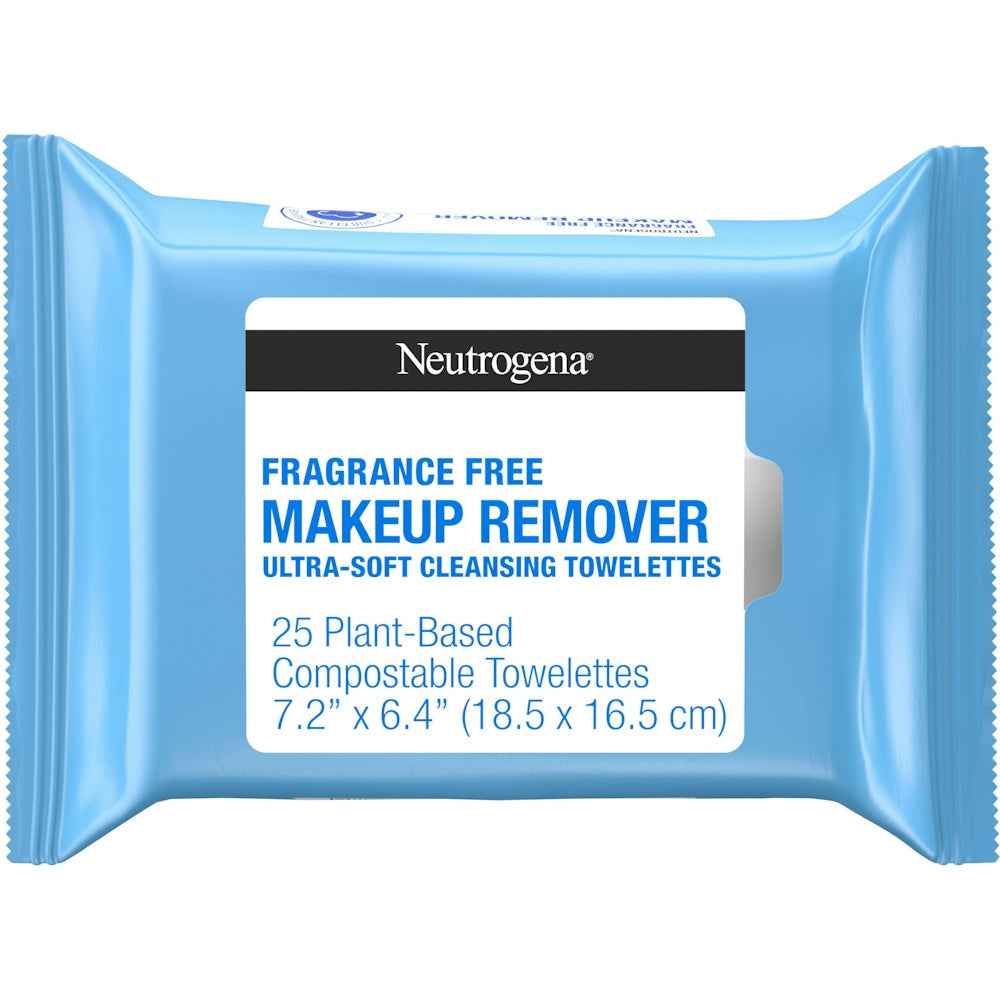 Neutrogena Fragrance-Free Makeup Remover Face Wipes, Daily Facial Cleansing Towelettes For Waterproof Makeup, Dirt &amp; Oil, Gentle, Alcohol- &amp; Fragrance Free, 100% Plant-Based Fibers