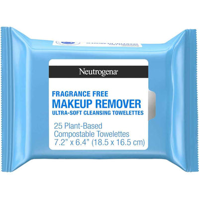 Neutrogena Fragrance-Free Makeup Remover Face Wipes, Daily Facial Cleansing Towelettes For Waterproof Makeup, Dirt & Oil, Gentle, Alcohol- & Fragrance Free, 100% Plant-Based Fibers