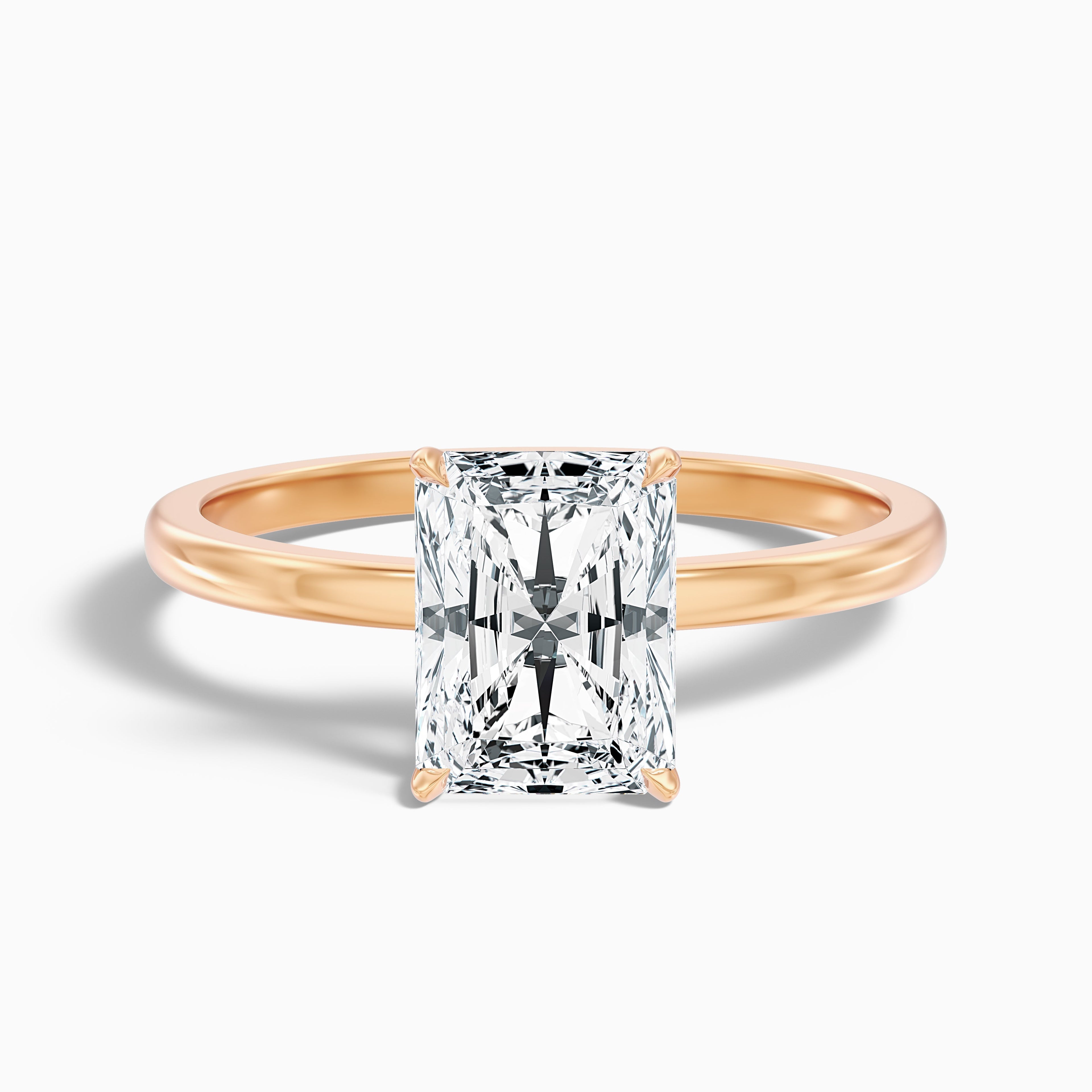 Avery 3.5 Carat Radiant Cut Low Profile Solitaire Moissanite Diamond Ring in 14k Rose Gold