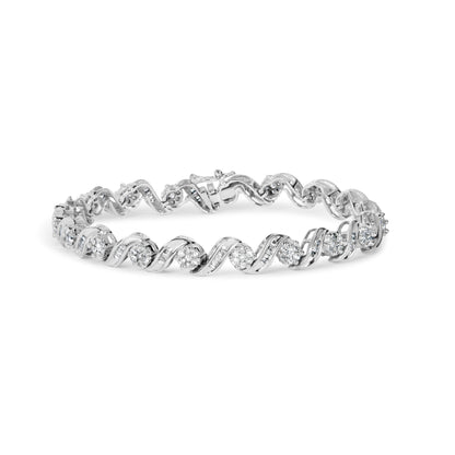 14K White Gold 2.00 Cttw Diamond Cluster and Spiral Link Bracelet (I-J Color, I1-I2 Clarity) - 7" by Bids.com