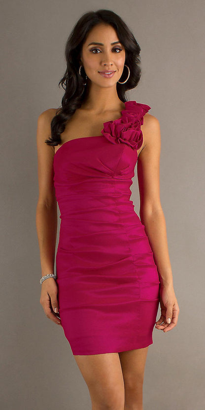 CLEARANCE - Eureka 1893 Rosette Studded Single Strapped Teal Cocktail Dress (Size L) by DiscountDressShop