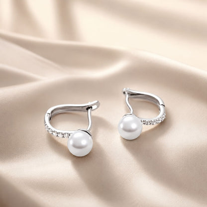 925 Sterling Silver Earrings with Pavé Setting CZ and Shell Pearl, 1.4*0.6cm for Women  DestGlow
