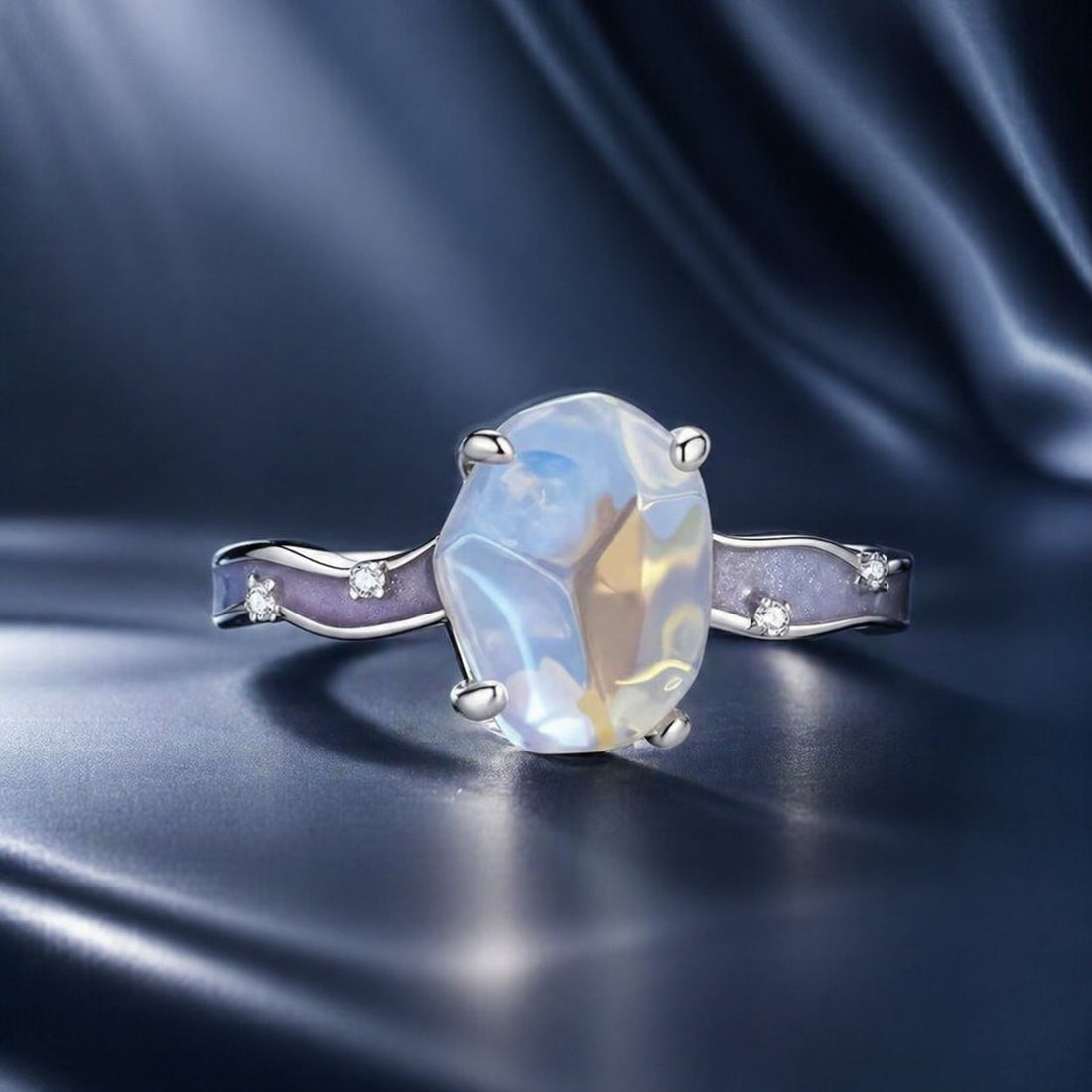 925 Sterling Silver Enamel 10x8mm CZ Ring Size 6 for Women  DestGlow