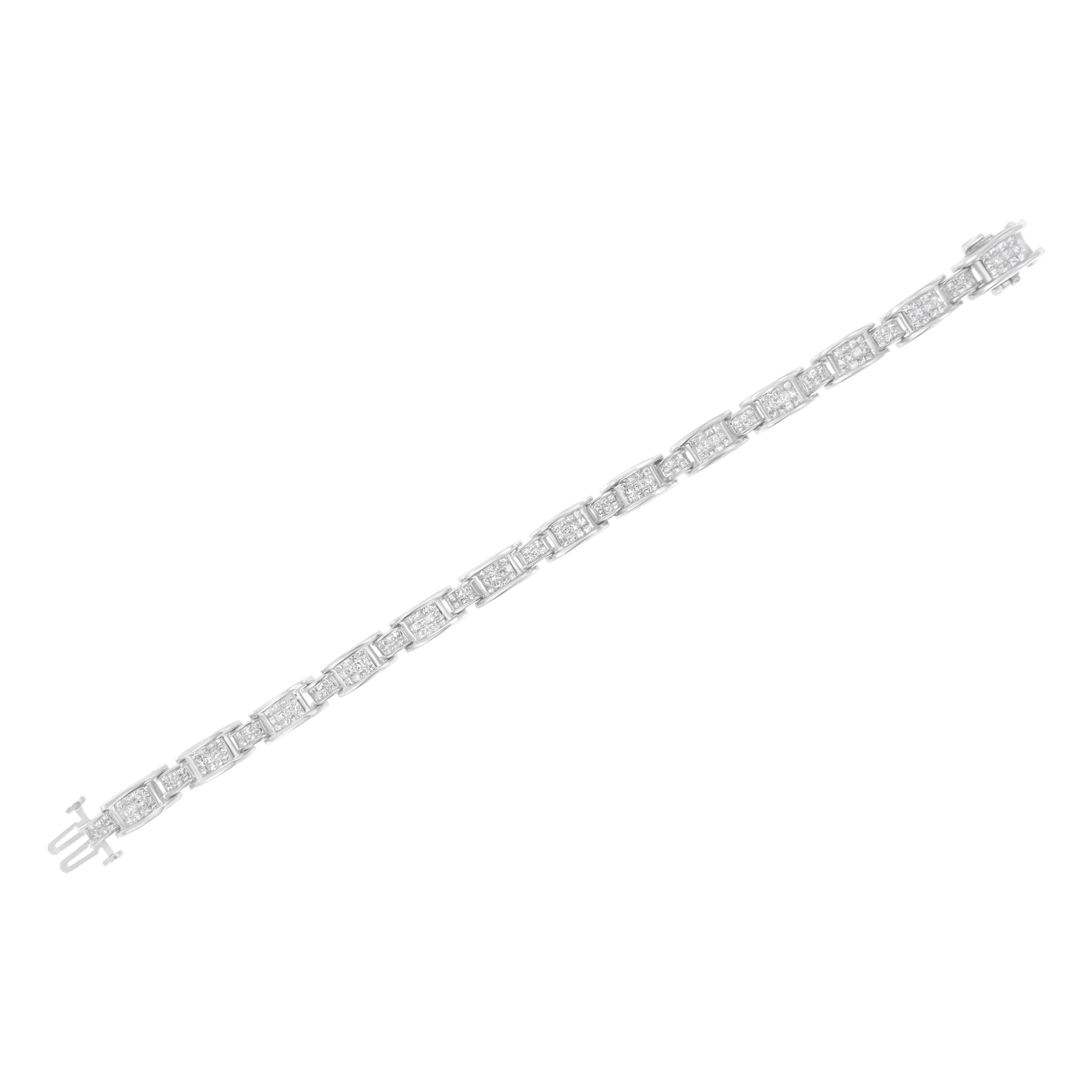 14K White Gold 5.0 Cttw Princess Cut Diamond Invisible Set Alternating Size D Shaped Links Tennis Bracelet (H-I Color, SI2-I1 Clarity) - 7â€ by Bids.com