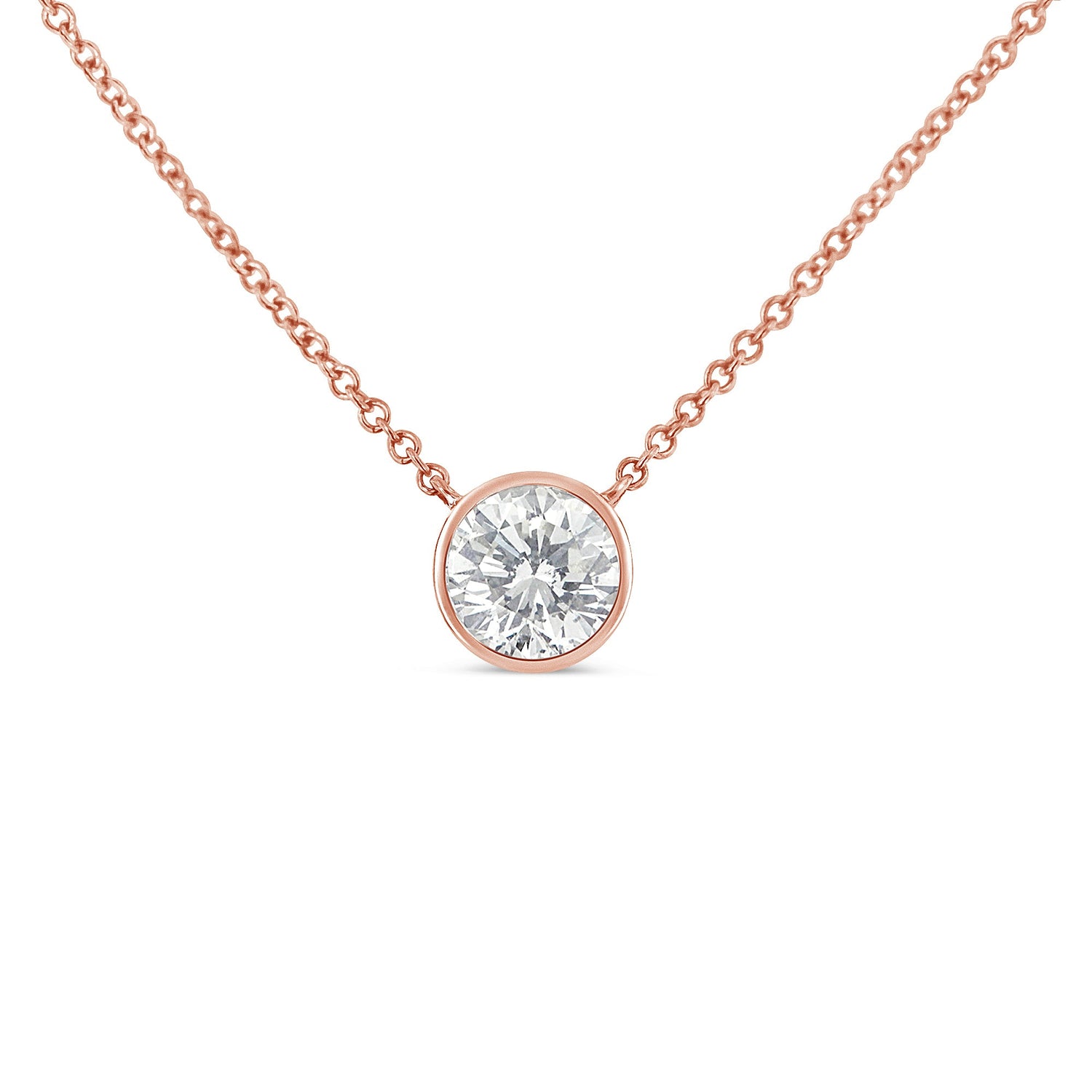 10K Rose Gold 1/3 Carat Round Brilliant-Cut Diamond Modern Bezel-Set Solitaire 16"-18" Pendant Necklace (H-I Color, SI2-I1 Clarity) by Bids.com