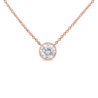 10K Rose Gold 1/3 Carat Round Brilliant-Cut Diamond Modern Bezel-Set Solitaire 16"-18" Pendant Necklace (H-I Color, SI2-I1 Clarity) by Bids.com