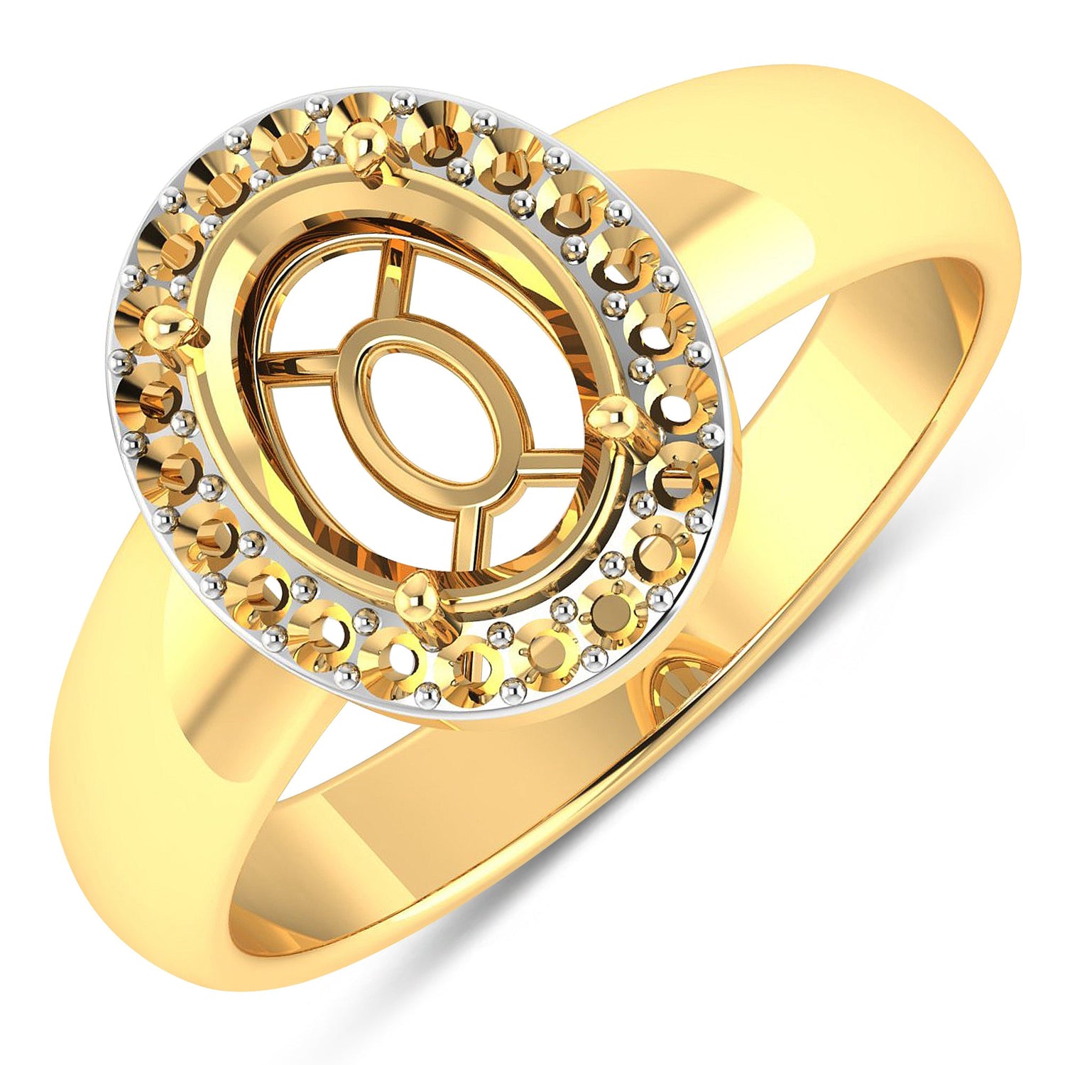 0.22 Carat Genuine White Diamond 14K Yellow Gold Semi Mount Ring - holds 9x7mm Oval Gemstone by Bids.com