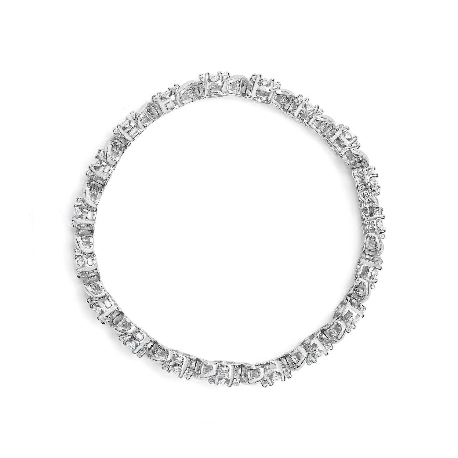 14K White Gold 7 3/8 Cttw Round Brilliant Diamond Floral Cluster and S Link Bracelet (H-I Color, SI2-I1 Clarity) - 7" Inches by Bids.com