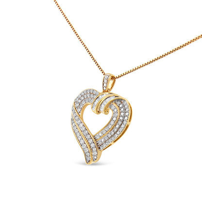 14K Yellow Gold Plated .925 Sterling Silver 1.00 Cttw Baguette Diamond Composite Open Heart 18" Inch Pendant Necklace (I-J Color, I1-I2 Clarity) by Bids.com