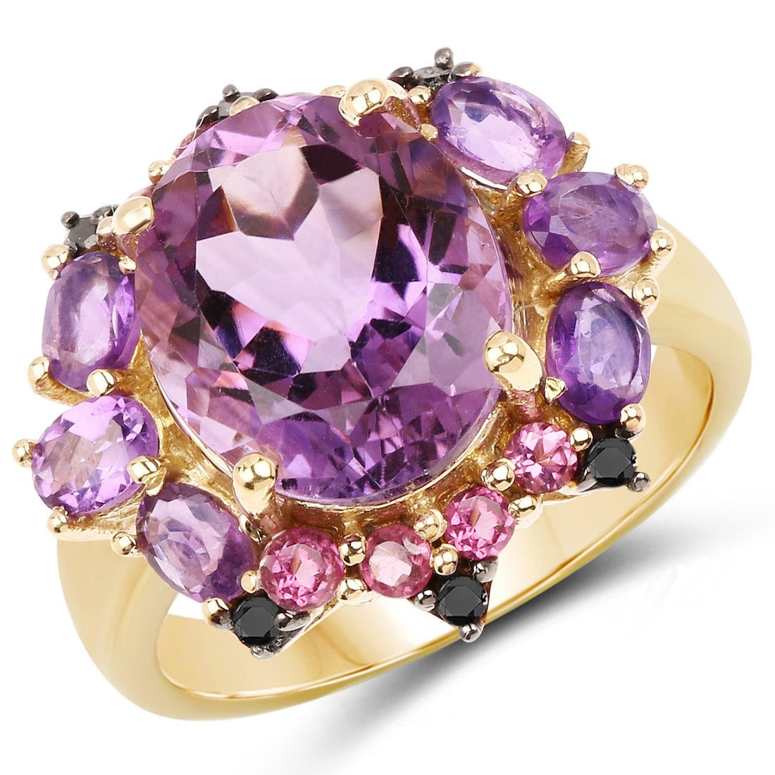14K Yellow Gold Plated 5.25 Carat Genuine Amethyst, Rhodolite and Blue Diamond .925 Sterling Silver Ring by Bids.com