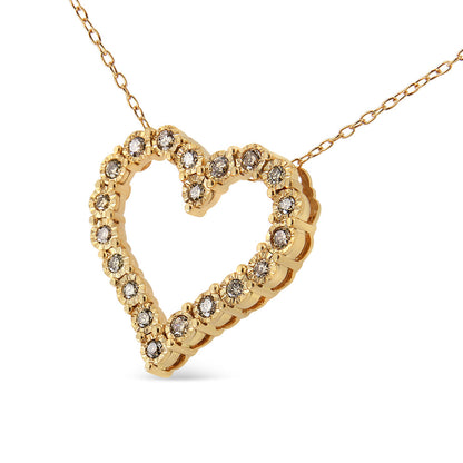 10K Yellow Gold Flashed .925 Sterling Silver 1/2 Cttw Champagne Diamond Miracle Plate Heart Pendant Necklace (K-L Color, I1-I2 Clarity) - 18" by Bids.com