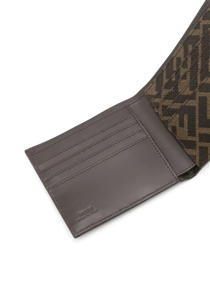 Fendi Men Leather And Ff Canvas Compact Bi-Fold Wallet 