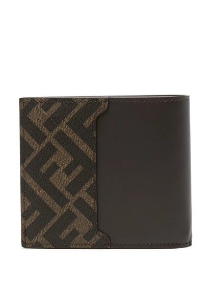 Fendi Men Leather And Ff Canvas Compact Bi-Fold Wallet 