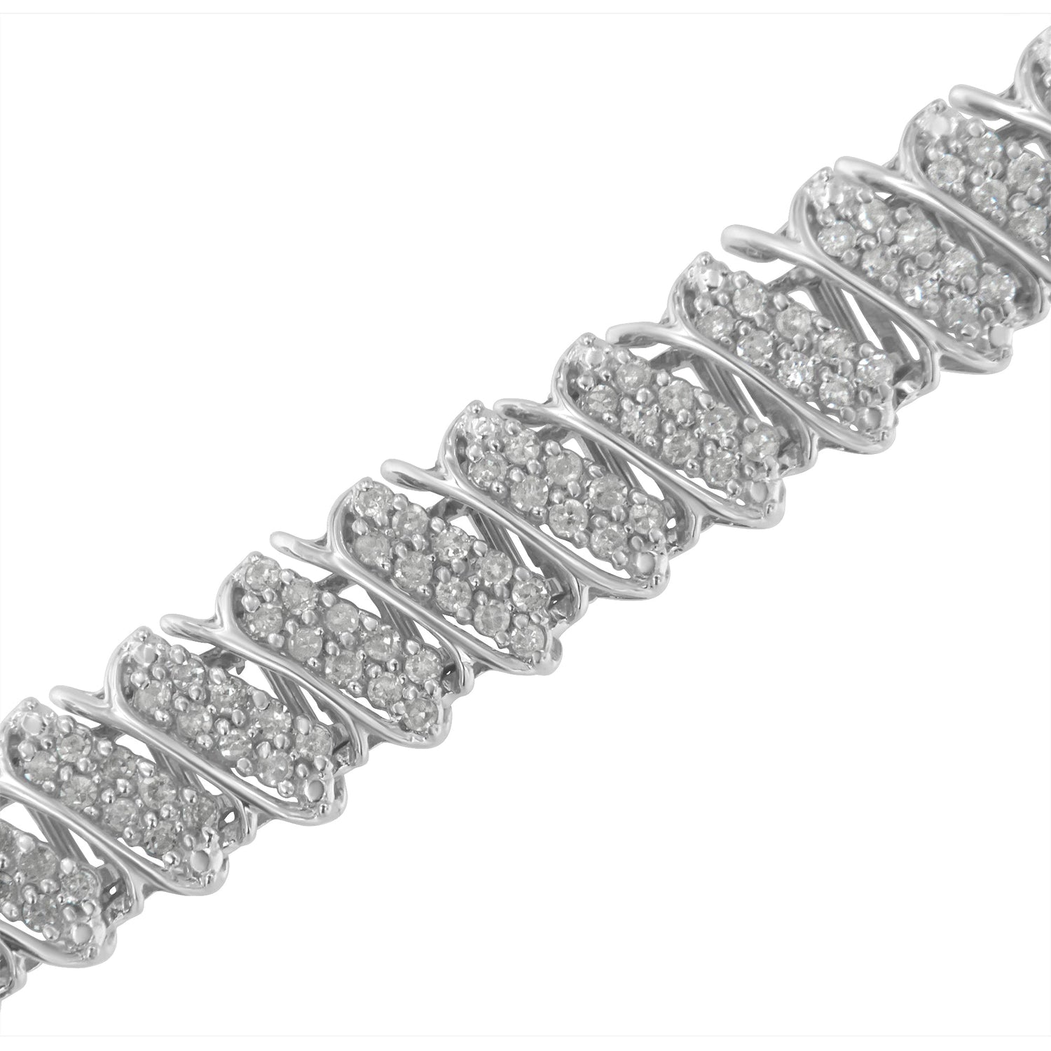 .925 Sterling Silver 3.0 Cttw Diamond Multi Row Cluster Slanted Wave Link 7-Â¼â€ Tennis Bracelet (I-J Color, I2-I3 Clarity) by Bids.com