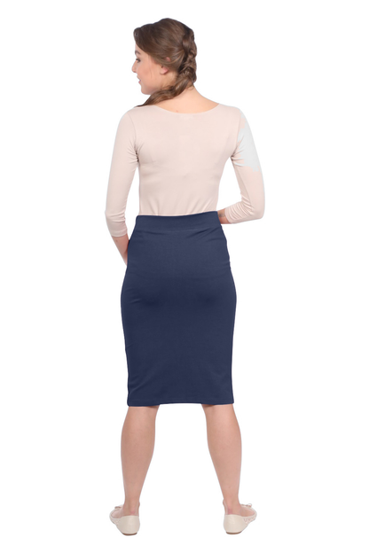Modest Knee-Length Tapered Stretch Cotton Spandex Pencil Skirt by Kosher Casual USA