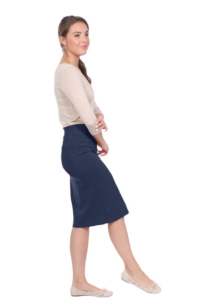 Modest Knee-Length Tapered Stretch Cotton Spandex Pencil Skirt by Kosher Casual USA