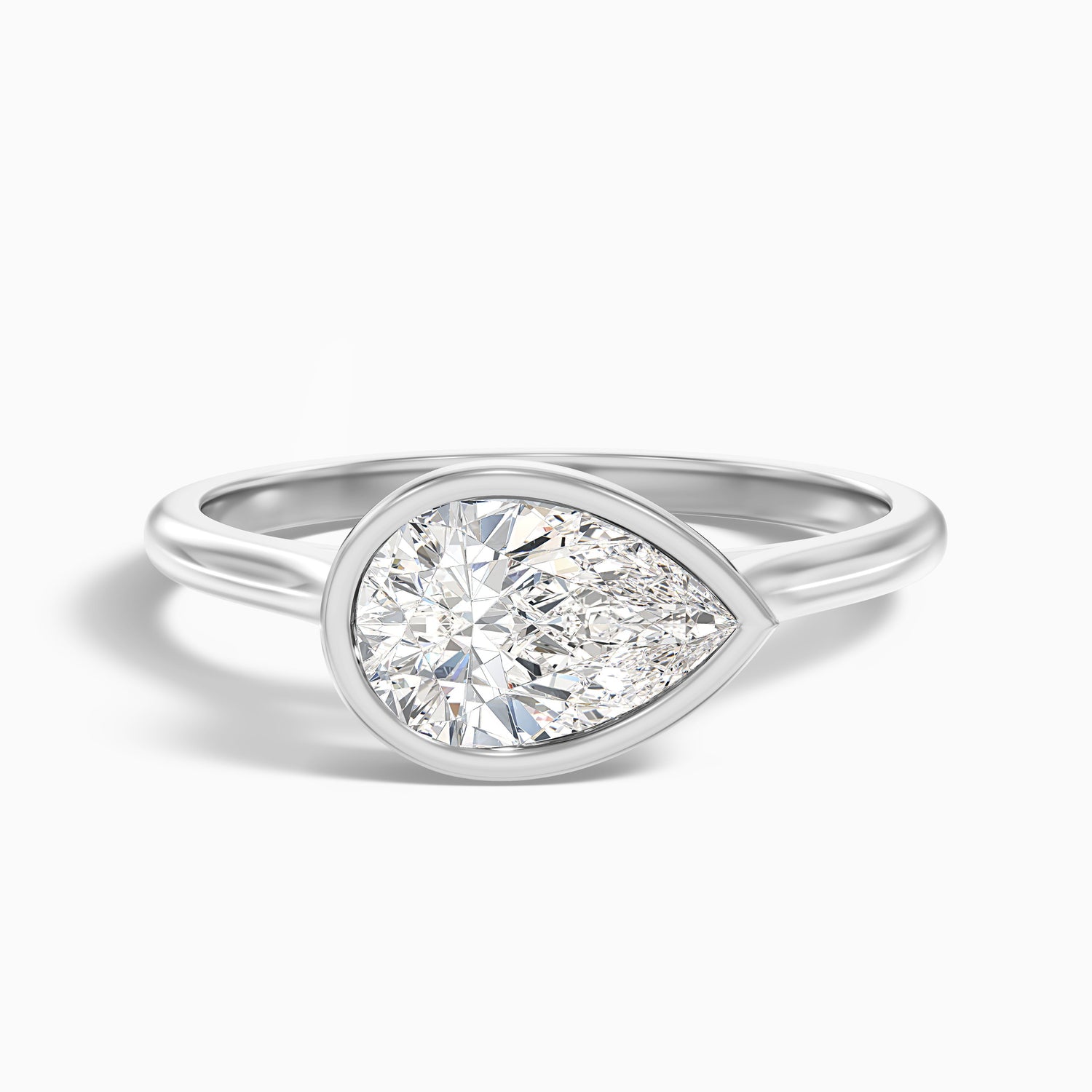 Edie 4 Carat Pear Cut East West Bezel Lab Grown Diamond Engagement Ring in 14k Yellow Gold