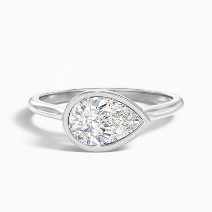Edie 2.5 Carat Pear Cut East West Bezel Lab Grown Diamond Engagement Ring in 18k Yellow Gold