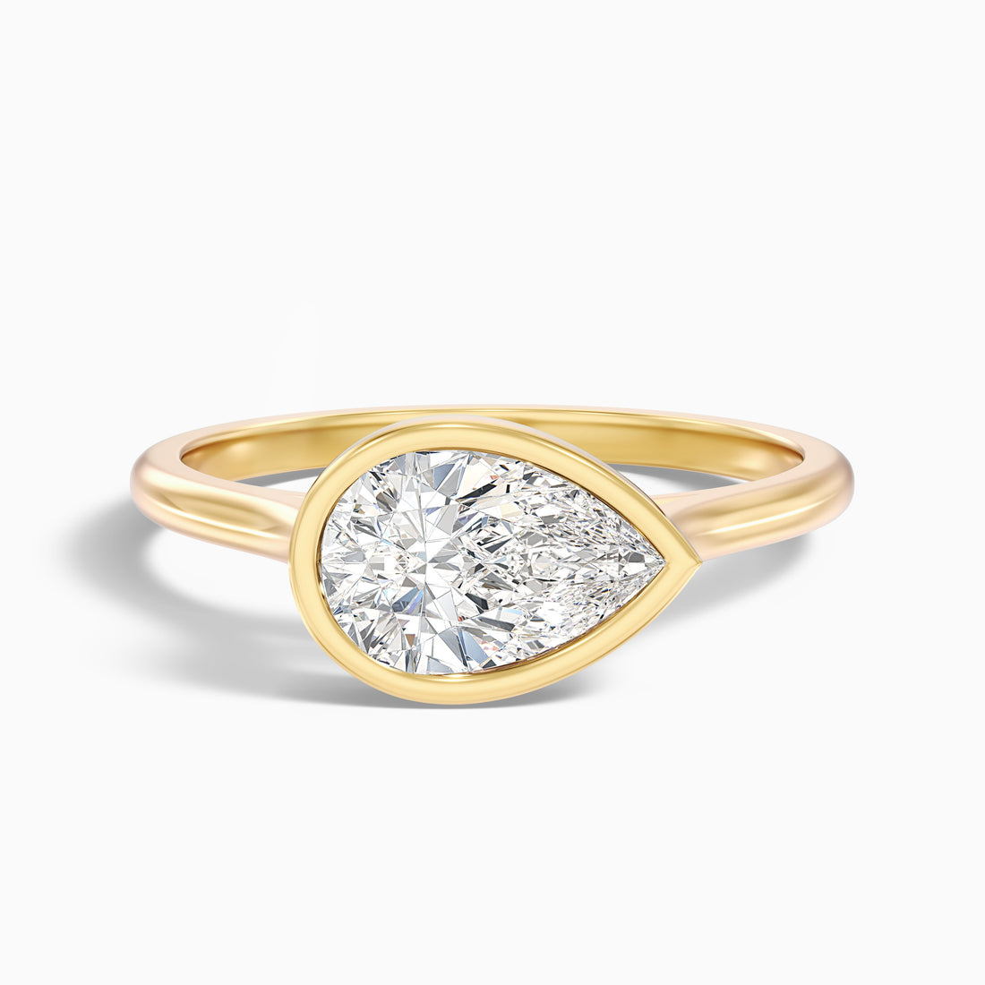 Noele 3.5 Carat Pear Cut East West Bezel Moissanite Diamond Ring in 18k Yellow Gold  DestGlow