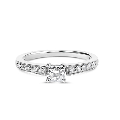 14K White Gold Diamond 1/2 Cttw Princess Cut Diamond Engagement Ring (G-H Color, VS2-SI1 Clarity) - Size 7 by Bids.com
