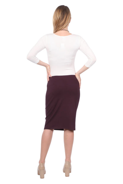 Double-Layered Fabric Knee-Length Pencil Skirt with Stretch Waistband by Kosher Casual USA