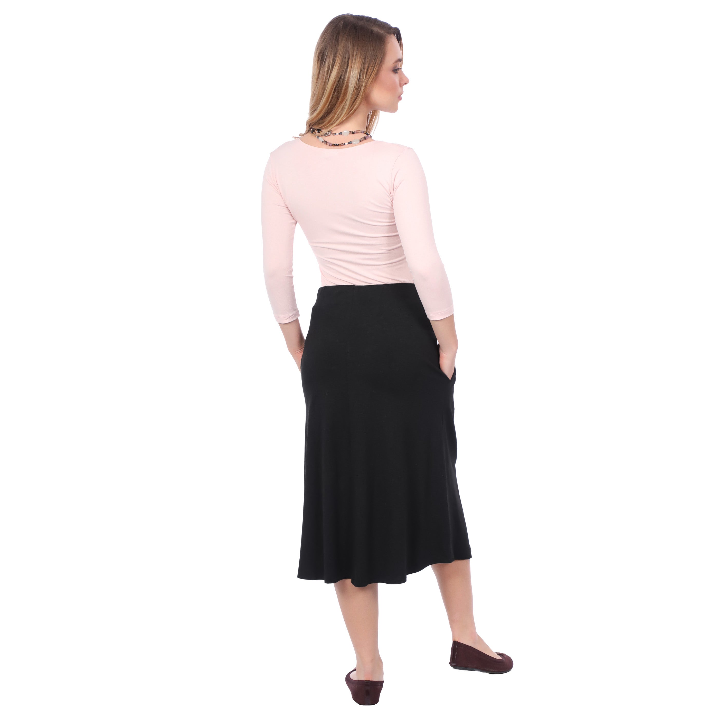 The Perfect A-Line Midi Skirt with Pockets by Kosher Casual USA