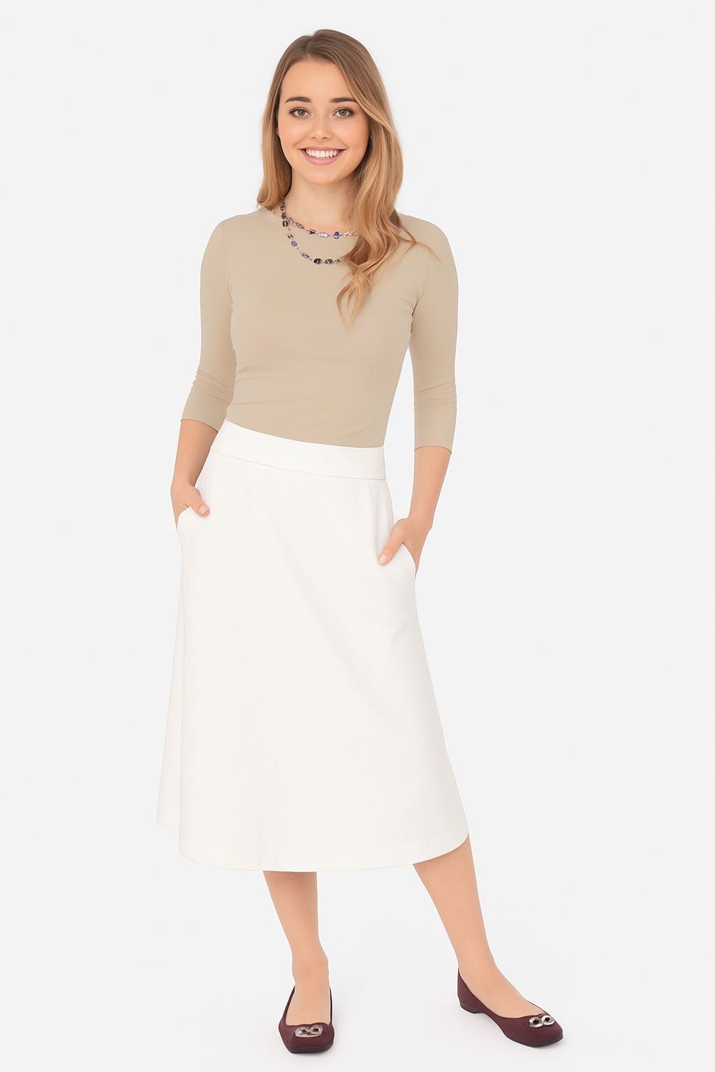 The Perfect A-Line Midi Skirt with Pockets by Kosher Casual USA