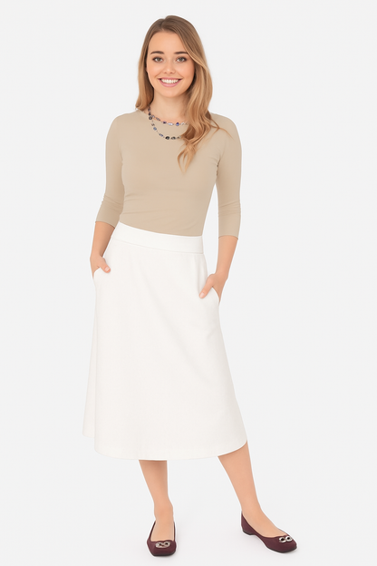 The Perfect A-Line Midi Skirt with Pockets by Kosher Casual USA