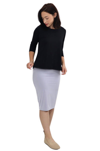 Lightweight Silky Fitted Knee-Length Pencil Skirt in Stretch Nylon by Kosher Casual USA
