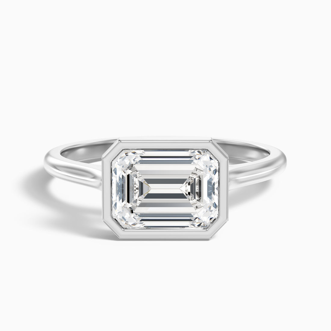 Kelsey 3.5 Carat Emerald East West Bezel Moissanite Diamond Ring In 18k White Gold  DestGlow
