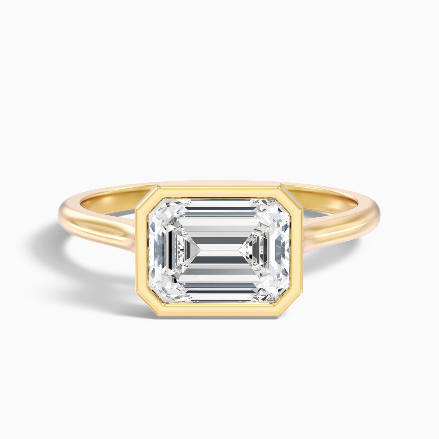 Kelsey 1 Carat Emerald East West Bezel Moissanite Diamond Ring In 18k White Gold