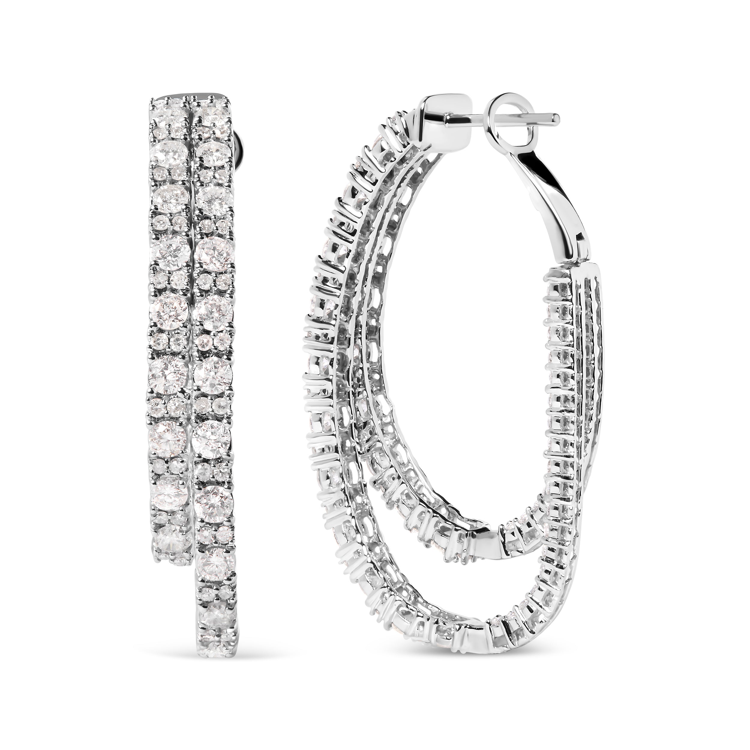 14K White Gold 4.0 Cttw Diamond Asymmetrical Inside Out Double-Hoop Earrings (I-J Color, I1-I2 Clarity) by Bids.com