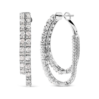 14K White Gold 4.0 Cttw Diamond Asymmetrical Inside Out Double-Hoop Earrings (I-J Color, I1-I2 Clarity) by Bids.com