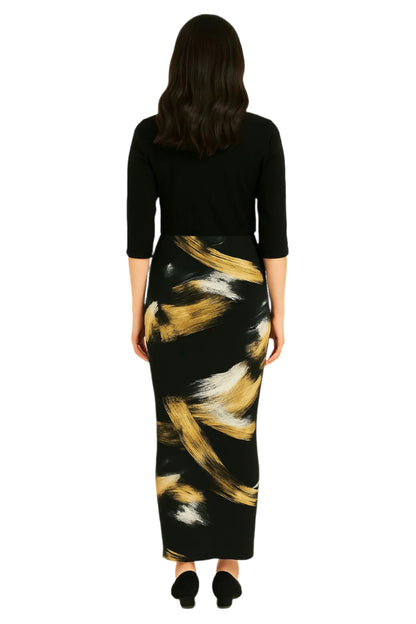 Printed Long Maxi Pencil Skirt in Lightweight Stretch Fabric by Kosher Casual USA