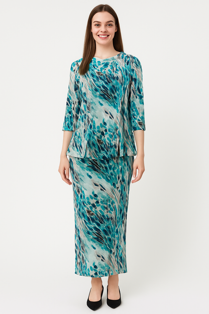 Modest Flow Tunic - High Neckline, 3/4 Sleeves with Modern Slit Detail by Kosher Casual USA