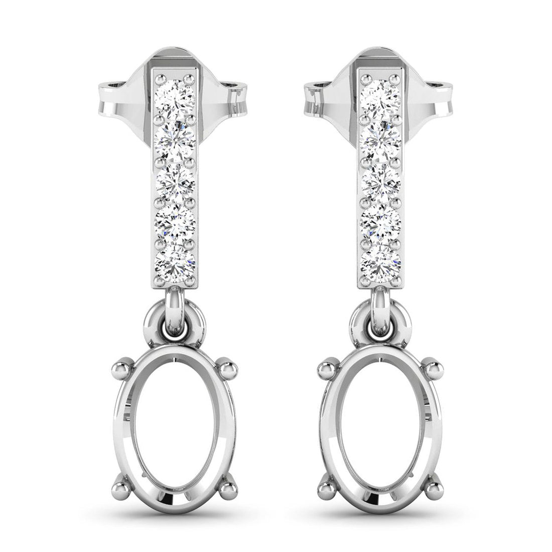 0.14 Carat Genuine White Diamond 14K White Gold Semi Mount Earrings - holds 7x5mm Oval Gemstones by Bids.com