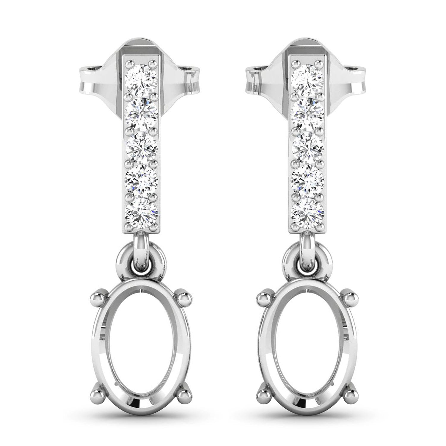 0.14 Carat Genuine White Diamond 14K White Gold Semi Mount Earrings - holds 7x5mm Oval Gemstones by Bids.com