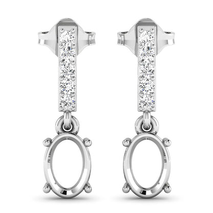0.14 Carat Genuine White Diamond 14K White Gold Semi Mount Earrings - holds 7x5mm Oval Gemstones by Bids.com