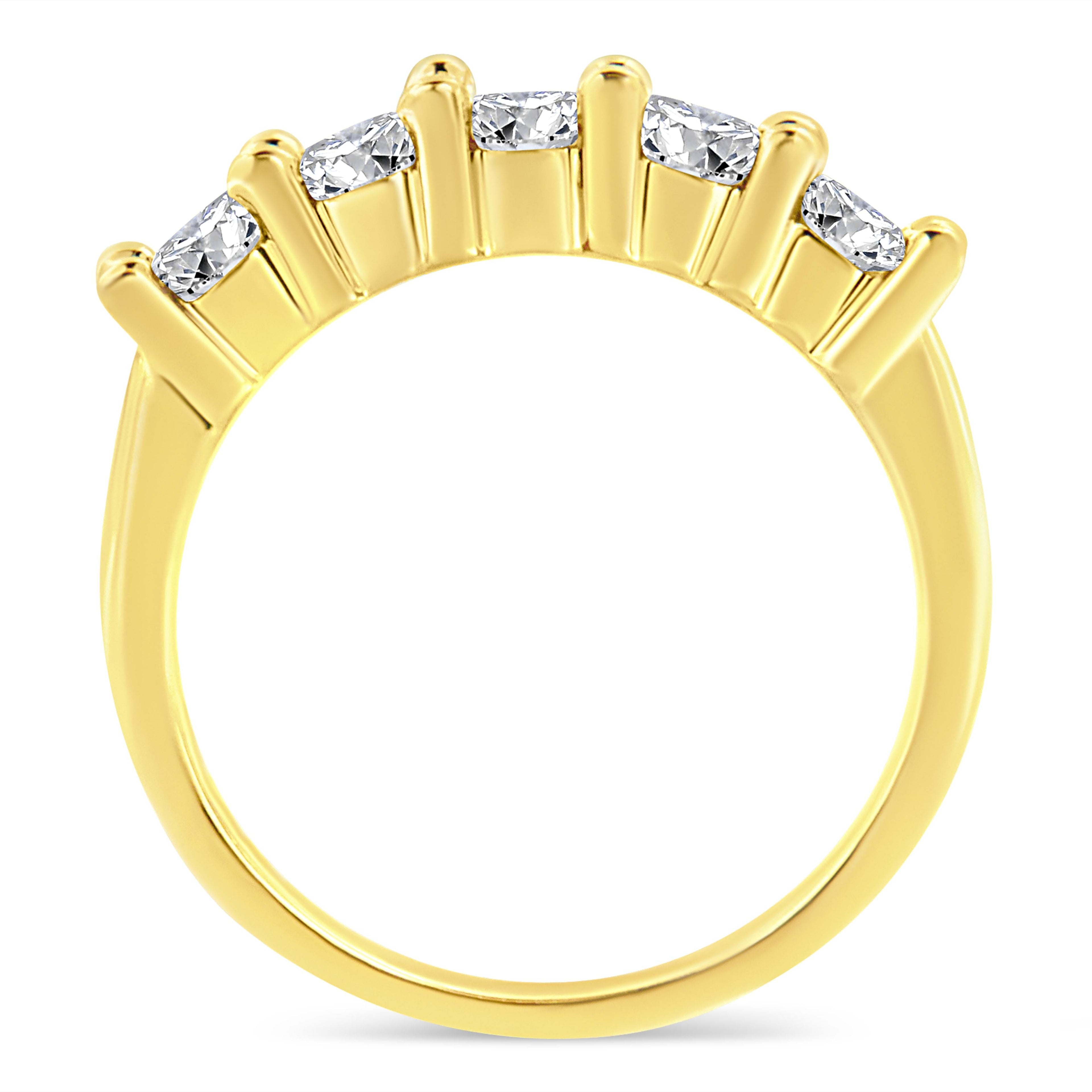 14K Yellow Gold Plated .925 Sterling Silver 1.0 Cttw Shared Prong-set Round Diamond 5 Stone Band Ring (J-K Color, I1-I2 Clarity) - Size 7 by Bids.com