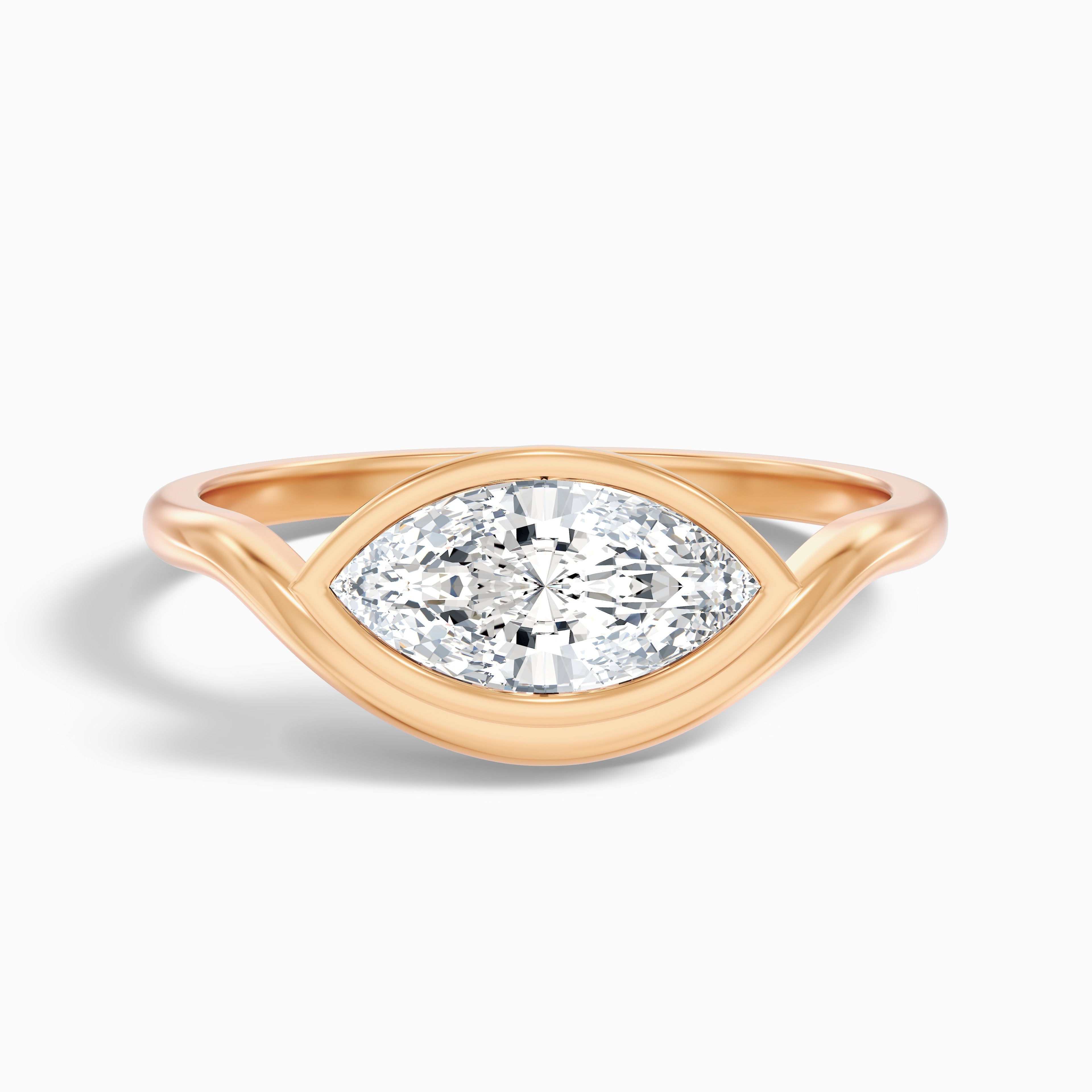 Briana 3 Carat Marquise East West Bezel Moissanite Diamond Ring In 18k Rose Gold