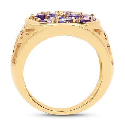 14K Yellow Gold Plated 1.82 Carat Genuine Tanzanite .925 Sterling Silver Ring  DestGlow