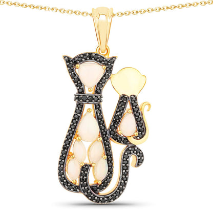 1.89 Carat Genuine Ethiopian Opal and Black Spinel .925 Sterling Silver Pendant  DestGlow