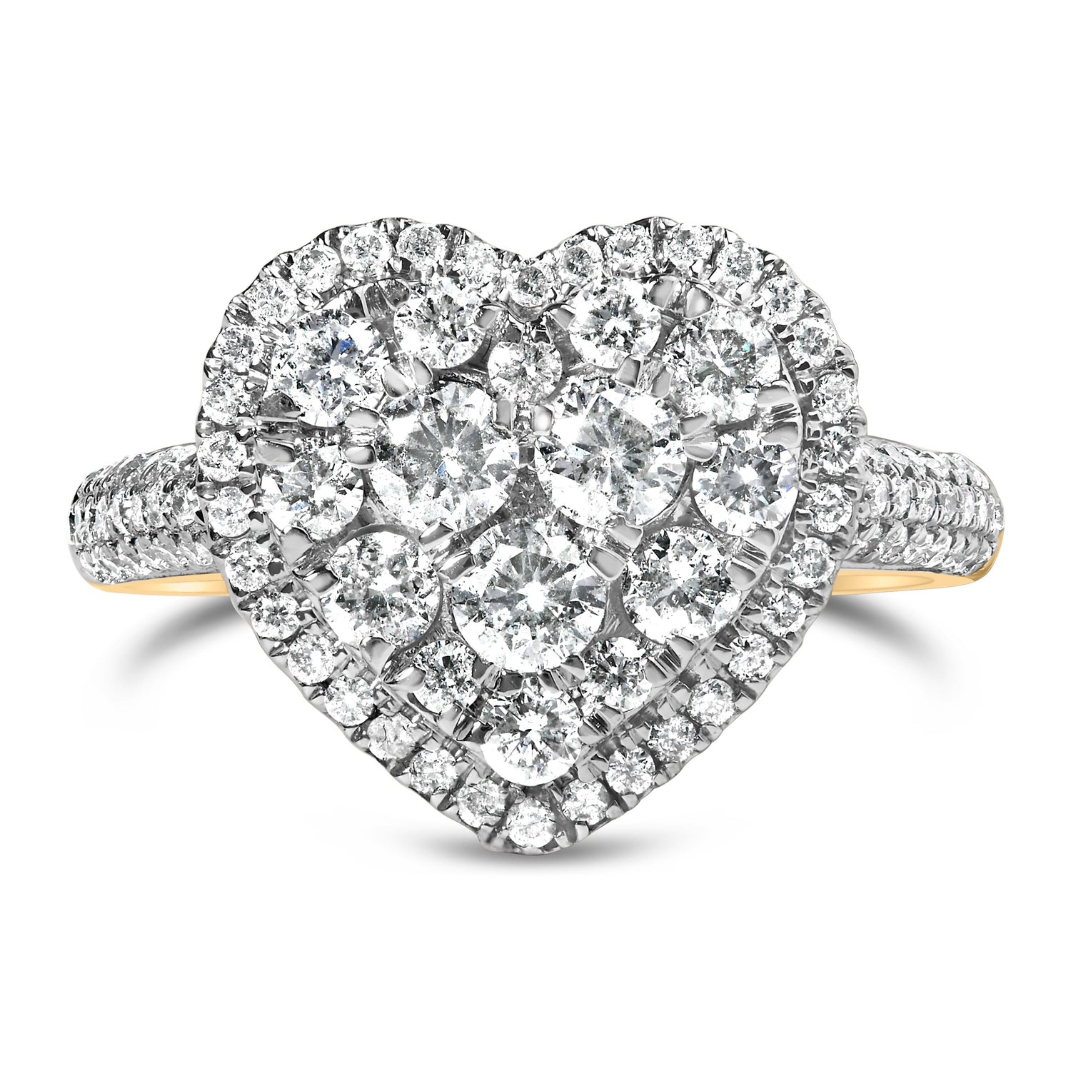 14K Yellow Gold 1 1/2 Cttw Diamond Heart Shaped Composite Ring (H-I Color, SI2-I1 Clarity) - Ring Size 7  DestGlow